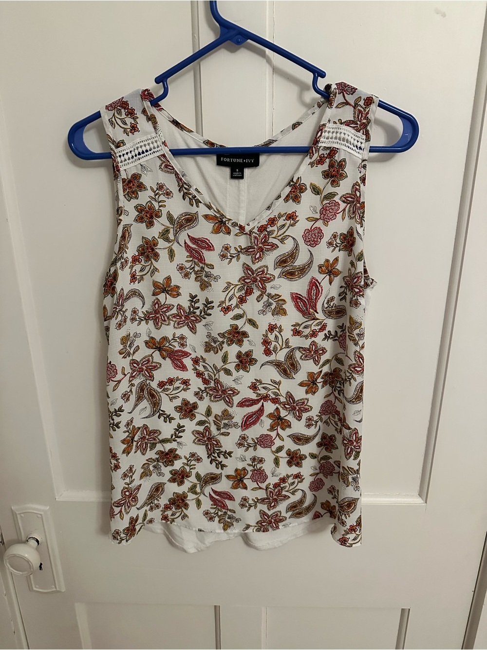 Fortune & Ivy Multimodal Floral Sleeveless Blouse V Neck Office Basic Girly S
